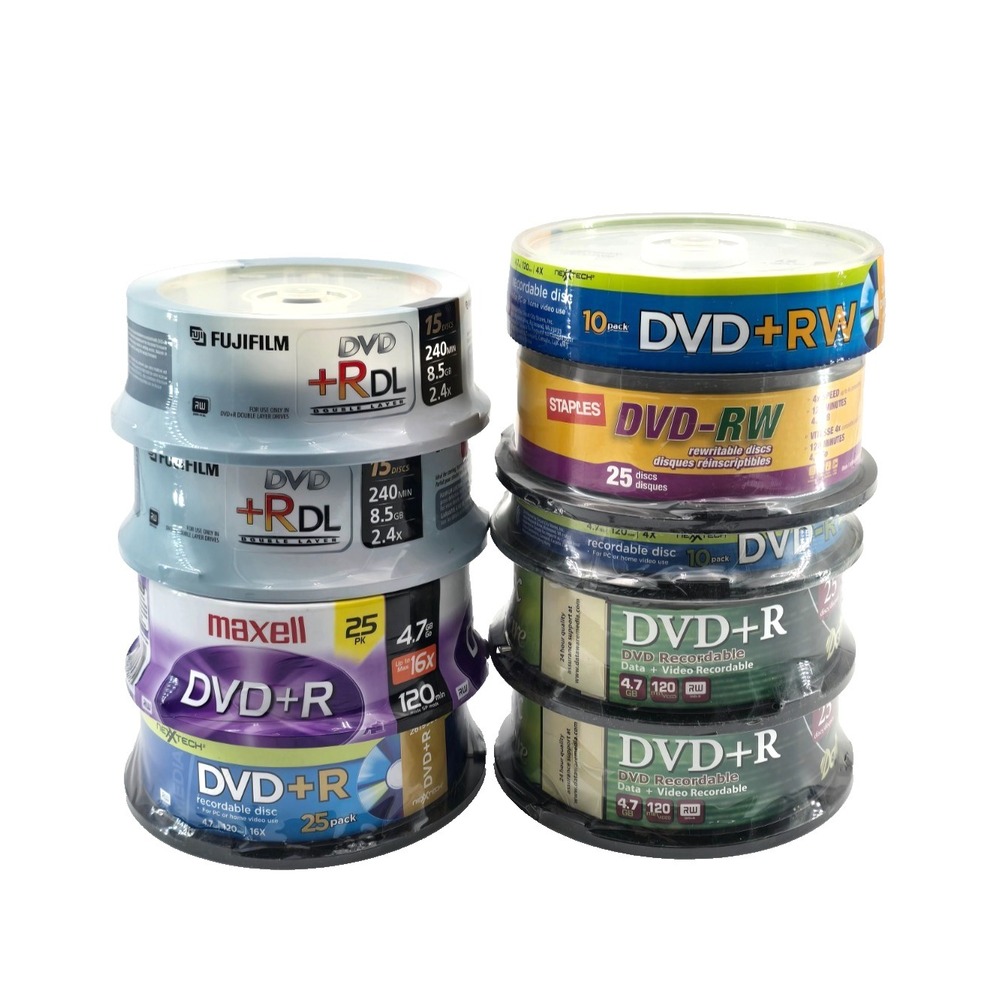 Lot of 175 mixed Maxell FujiFilm DVD+R DL DVD-R DVD+RW DVD-RW Blank Media New